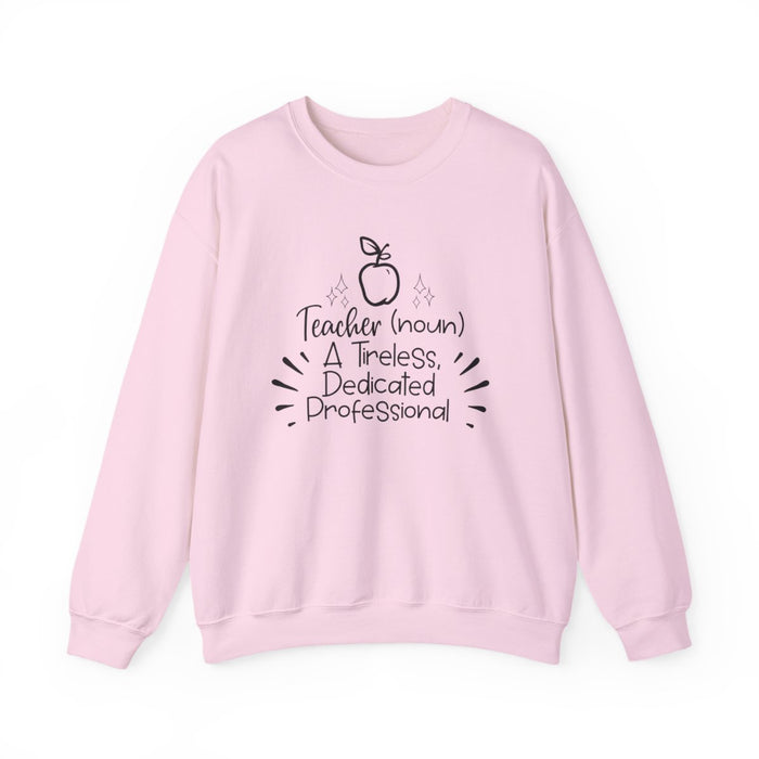 light pink sweatshirt with teacher definition graphic design