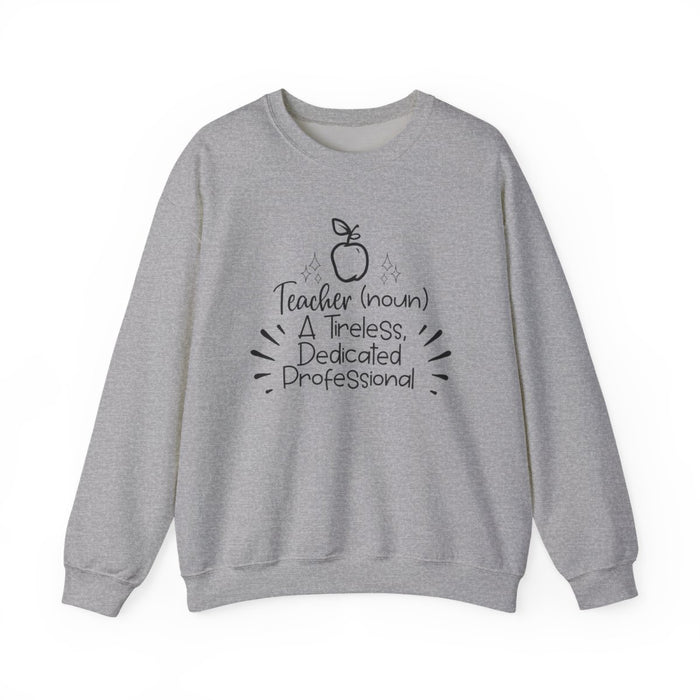 white sweatshirt with bold teacher definition design