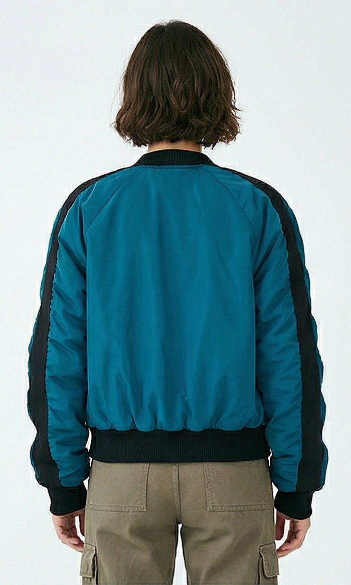 Teal Contrast Detail Bomber Jacket