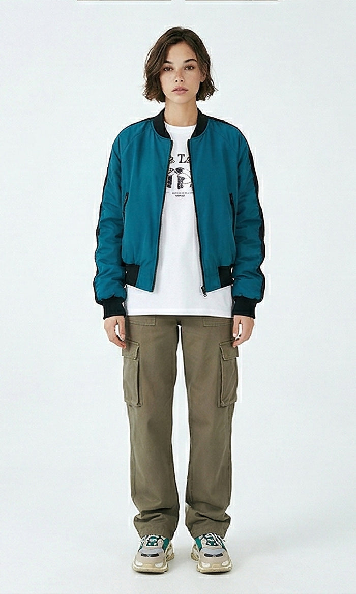 Teal Contrast Detail Bomber Jacket
