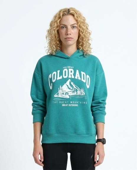 Teal Great Colorado Graphic Mountain Hoodie - O202175