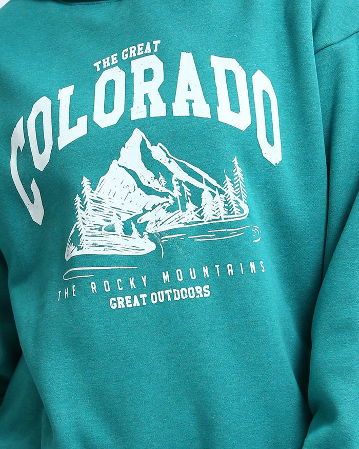 Teal Great Colorado Graphic Mountain Hoodie - O202175