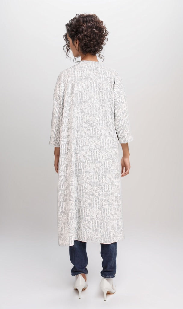 Textured Open-Front Longline Cardigan in Grey
