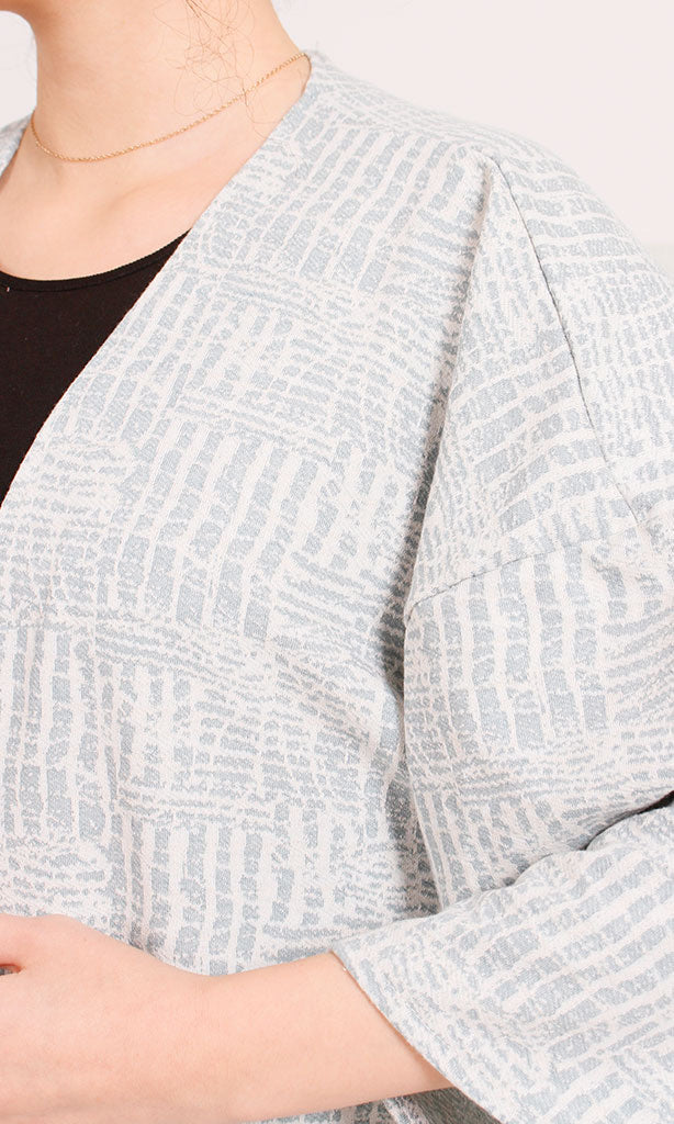 Textured Open-Front Longline Cardigan in Grey