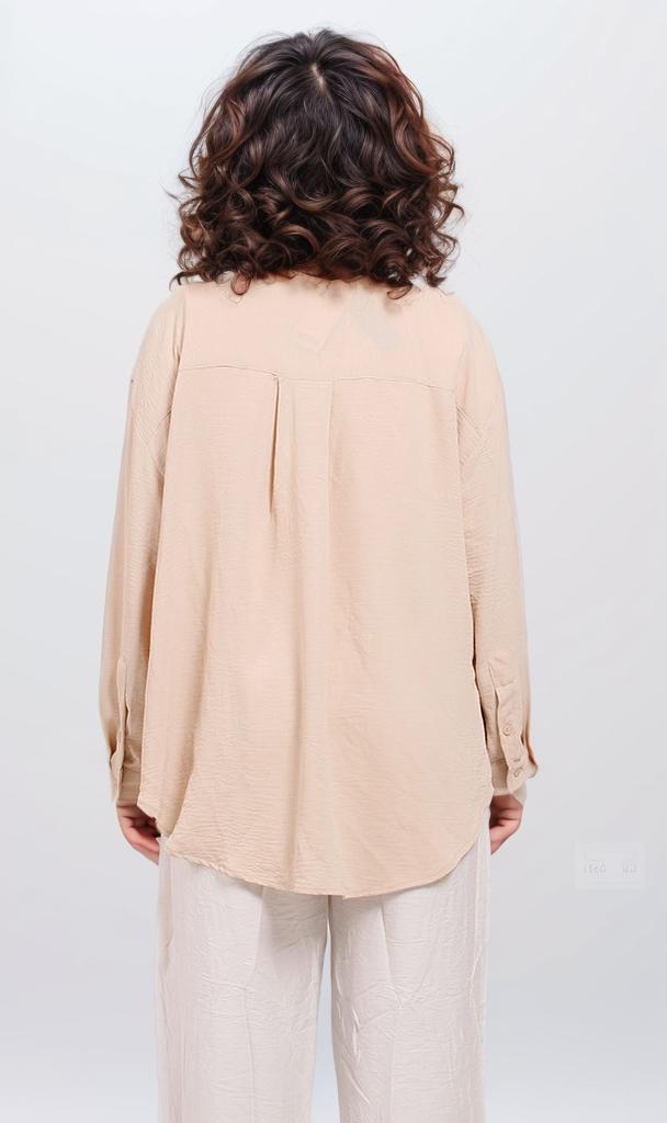 Textured Oversized Button-Down Shirt in Beige