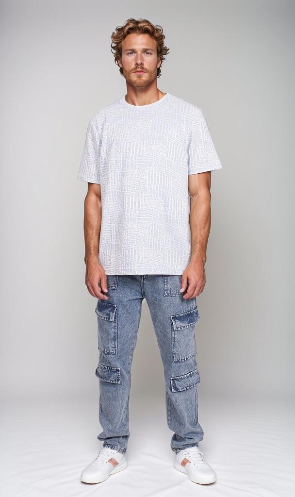 Textured Patterned Crew Neck T-Shirt