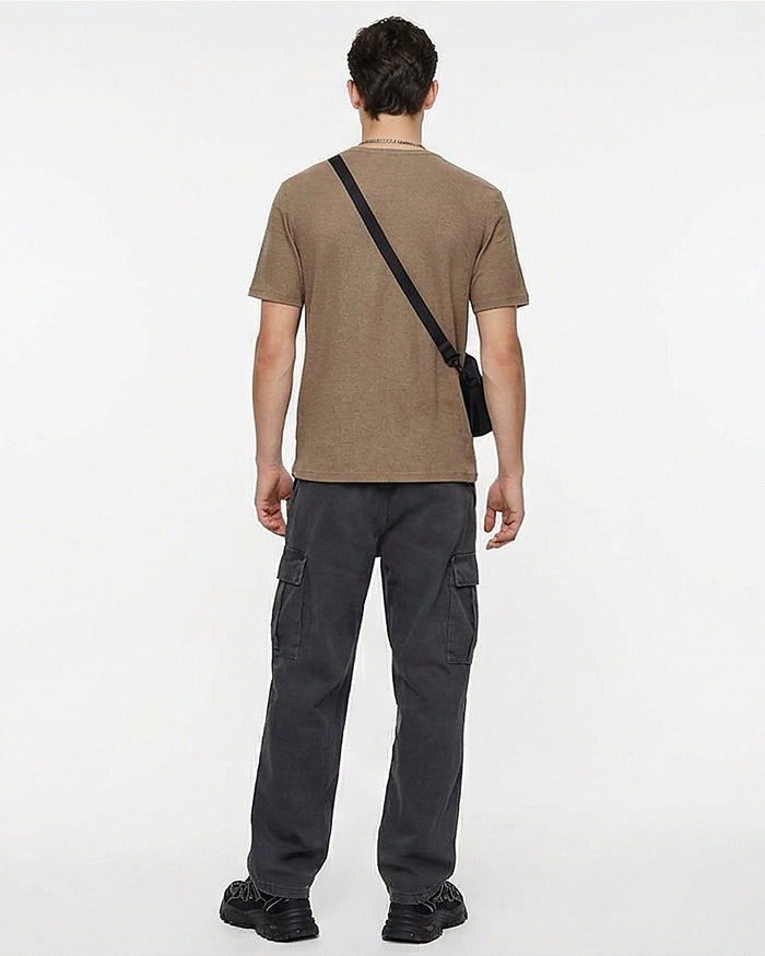 Textured Short Sleeve Crew Neck T-Shirt in Earthy Brown