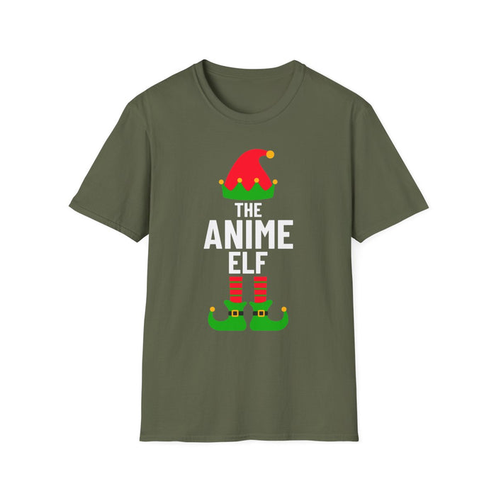 black t-shirt with holiday anime elf print