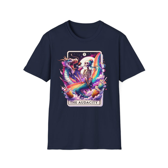 royal blue t-shirt with sarcastic tarot design detail