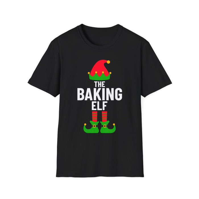 royal blue t-shirt with festive elf baking graphic