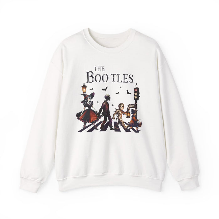 sport grey sweatshirt with the boo-tles parody design featuring halloween characters