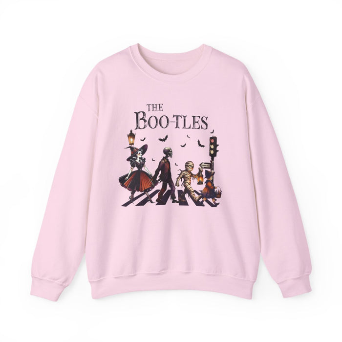 white sweatshirt with the boo-tles funny halloween design for music lovers