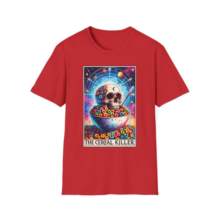 royal blue t-shirt with cereal killer tarot design alternative streetwear