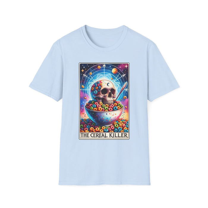 cereal killer tarot t-shirt detail showing printed design and color options