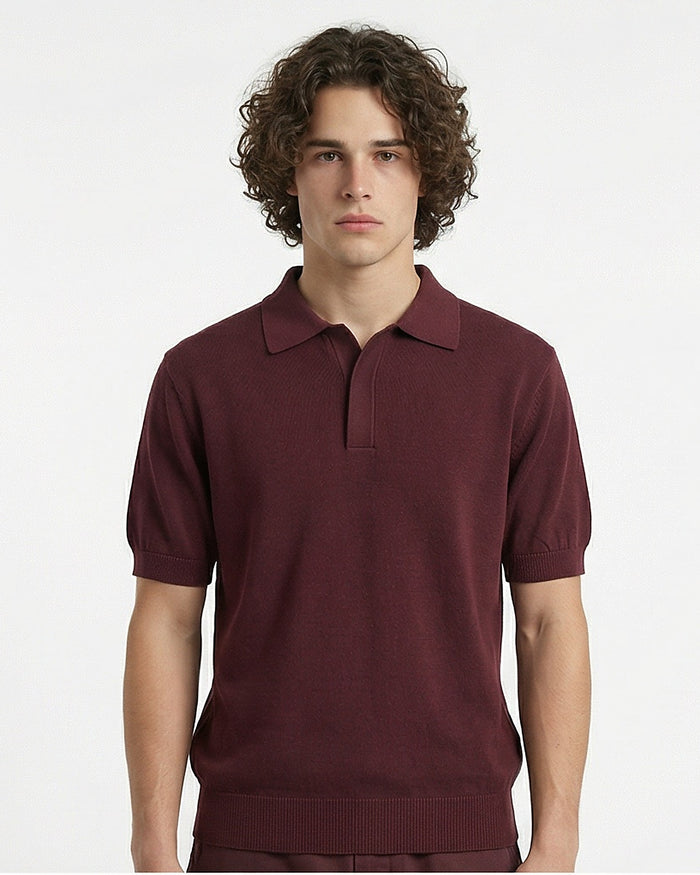 The Ravin Man: Deep Maroon Knit Polo - SS26 Essential - R217128