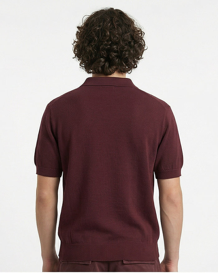 The Ravin Man: Deep Maroon Knit Polo - SS26 Essential - R217128
