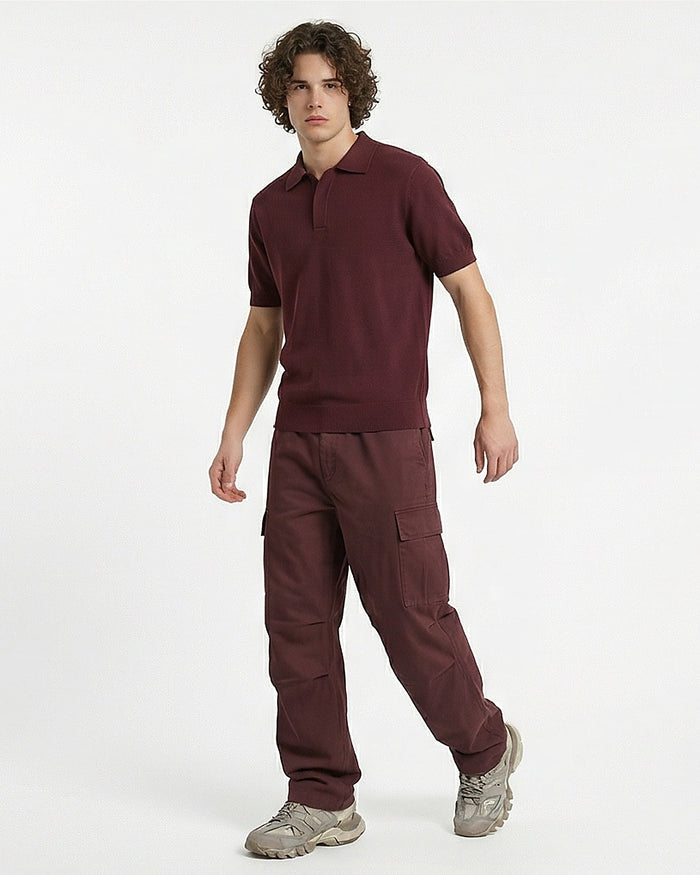The Ravin Man: Deep Maroon Knit Polo - SS26 Essential - R217128