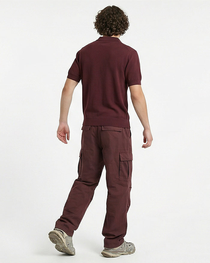 The Ravin Man: Deep Maroon Knit Polo - SS26 Essential - R217128