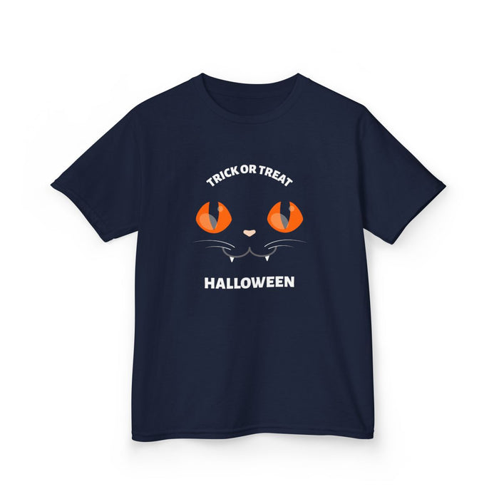 Trick Or Treat Cat Eyes Halloween Kids T-Shirt - funny t-shirt by Cheeky Business