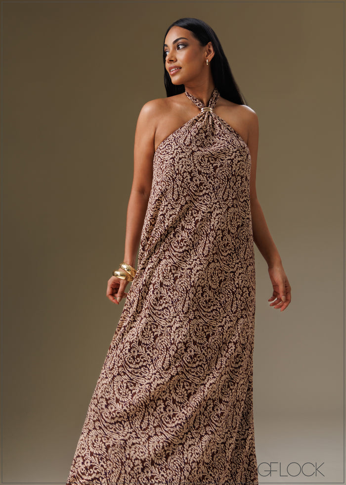 Trim Detailed Printed Maxi Dress - 121225