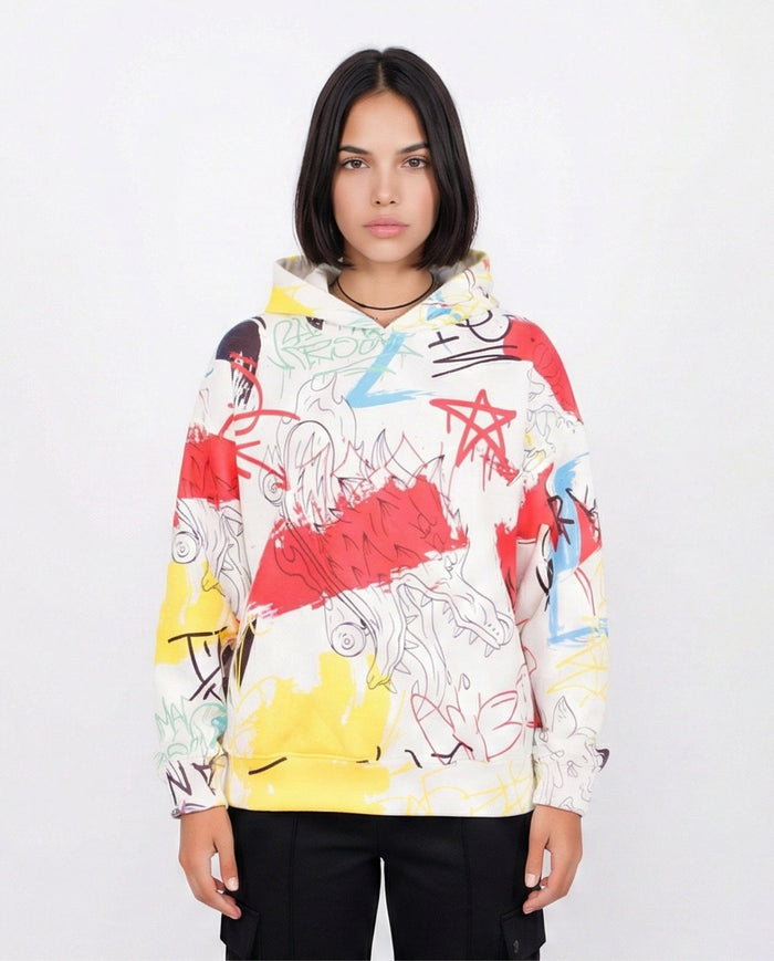Urban Expression Graffiti Print Oversized Hoodie - O200018