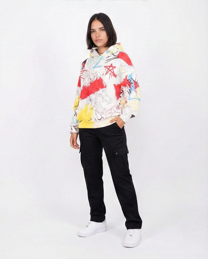 Urban Expression Graffiti Print Oversized Hoodie - O200018