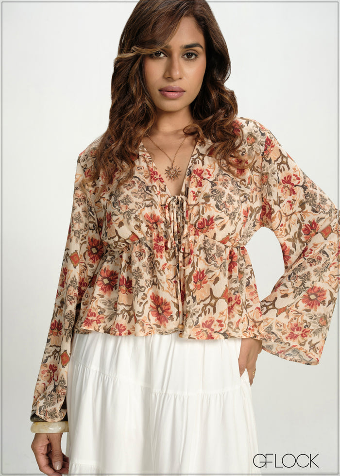 V-Neck Frill Peplum Top - 130826