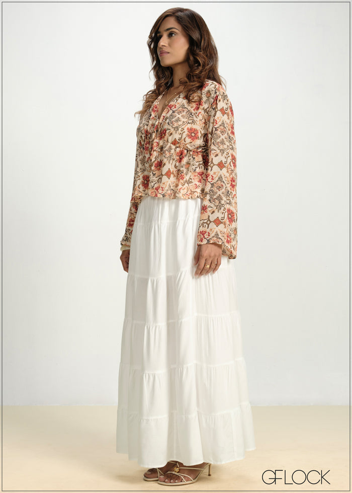 V-Neck Frill Peplum Top - 130826