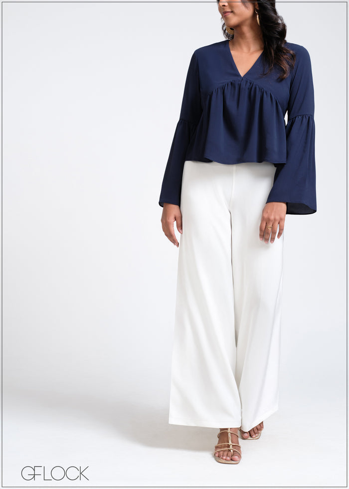 V-Neck Frill Sleeve Top - 260525