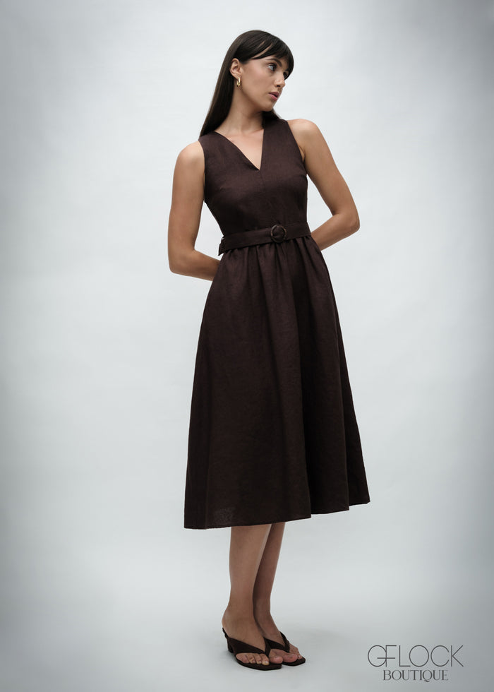 V-Neck Midi Dress - 030426