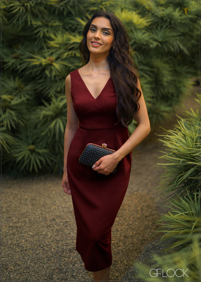 V-Neck Midi Dress - 090526
