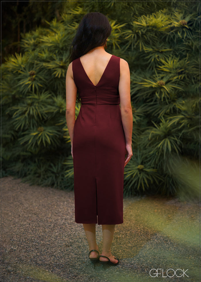 V-Neck Midi Dress - 090526