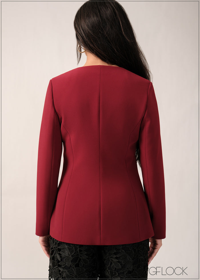 V-Neck Pleat Detail Blazer - 261225E