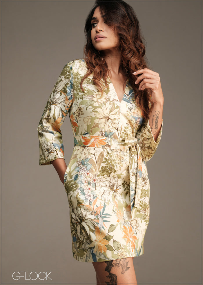 V-Neck Printed Dress - 180526