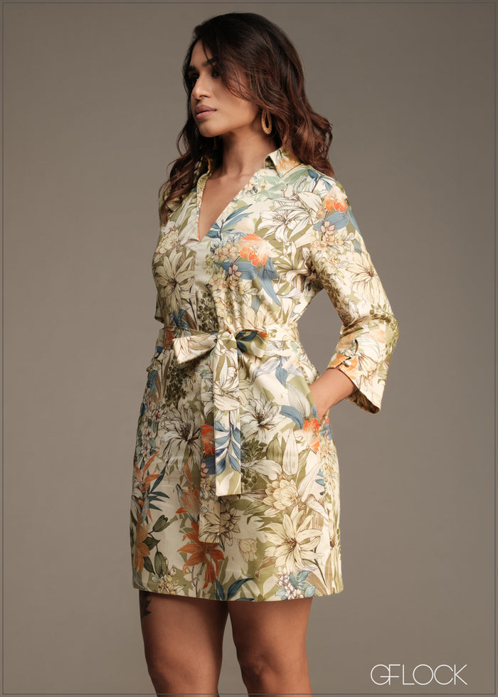 V-Neck Printed Dress - 180526