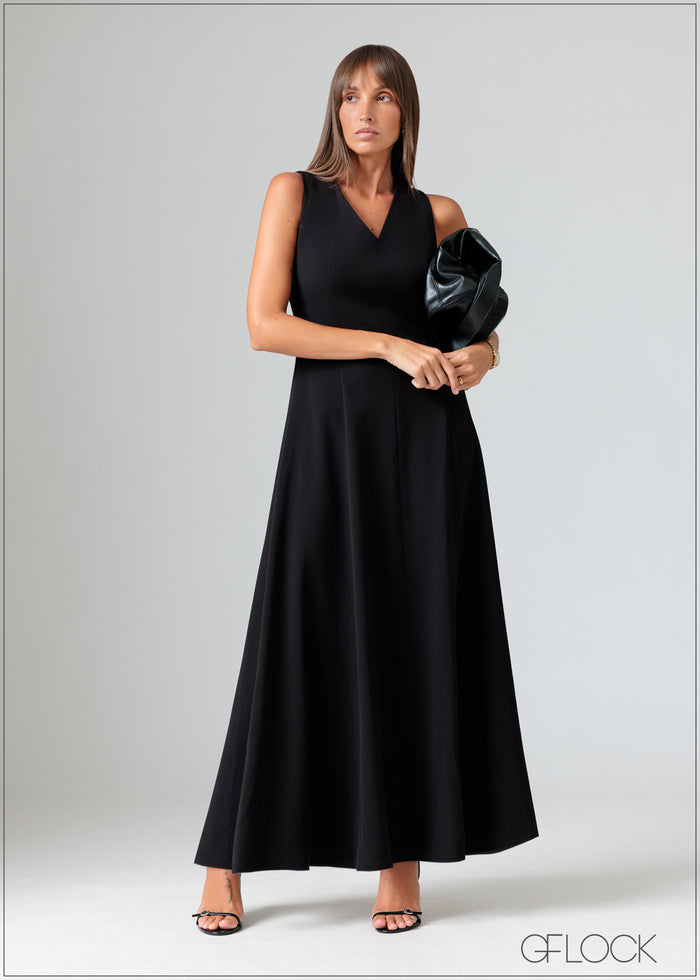 V-Neck Sleeveless Midi Dress - 070426