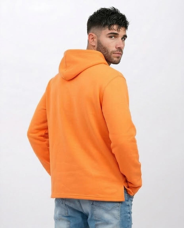 Vibrant Tangerine Side-Slit Relaxed Hoodie - O202346