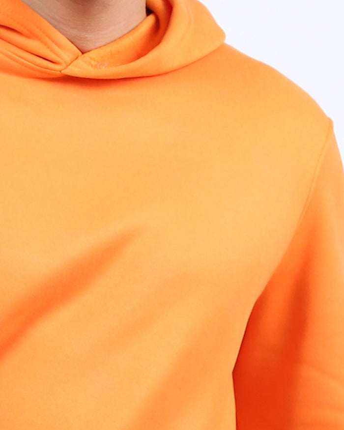 Vibrant Tangerine Side-Slit Relaxed Hoodie - O202346