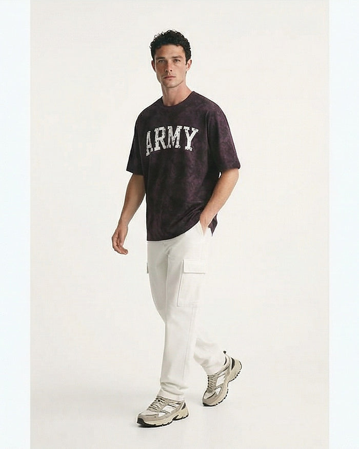Washed Purple 'ARMY' Graphic Oversized T-Shirt - R216848