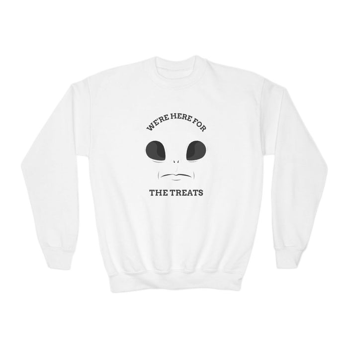 We’re Here For The Treats Kids Halloween Sweatshirt - funny t-shirt by Cheeky Business