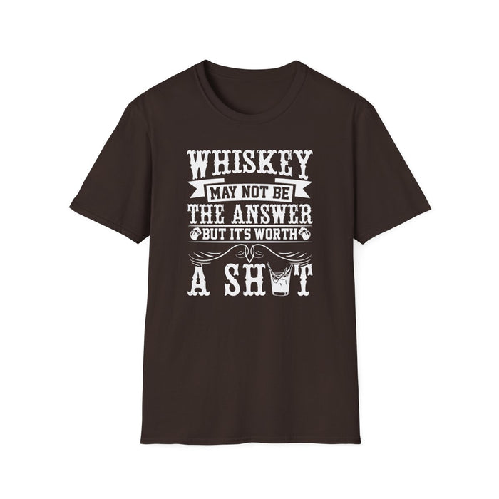 Whiskey May Not Be the Answer But It's Worth a Shot T-Shirt - funny t-shirt by Cheeky Business