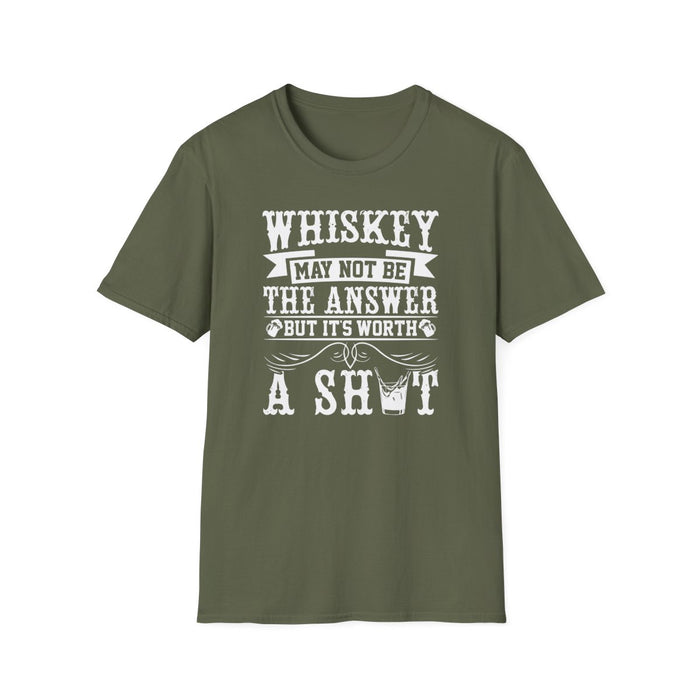 Whiskey May Not Be the Answer But It's Worth a Shot T-Shirt - funny t-shirt by Cheeky Business