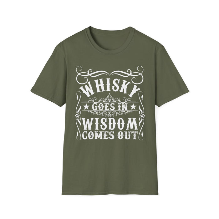 Whisky Goes In Wisdom Comes Out T-Shirt - funny t-shirt by Cheeky Business