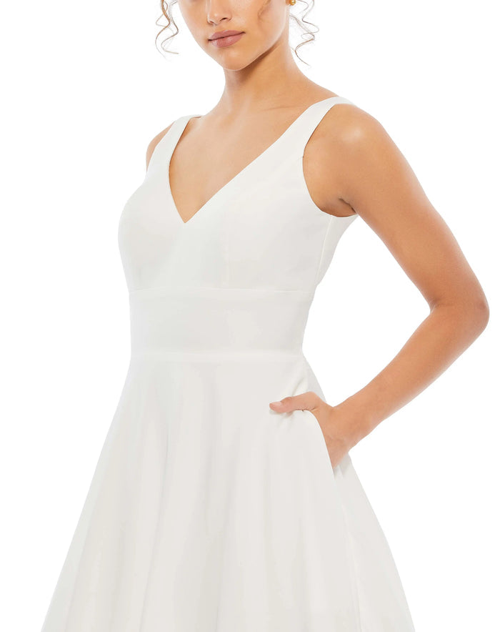White Classic Sleeveless A-Line Gown with Pockets - Ieena for Mac Duggal