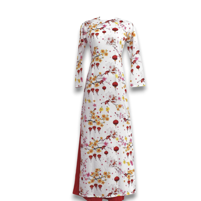 White Lanterns Print Ao Dai Set
