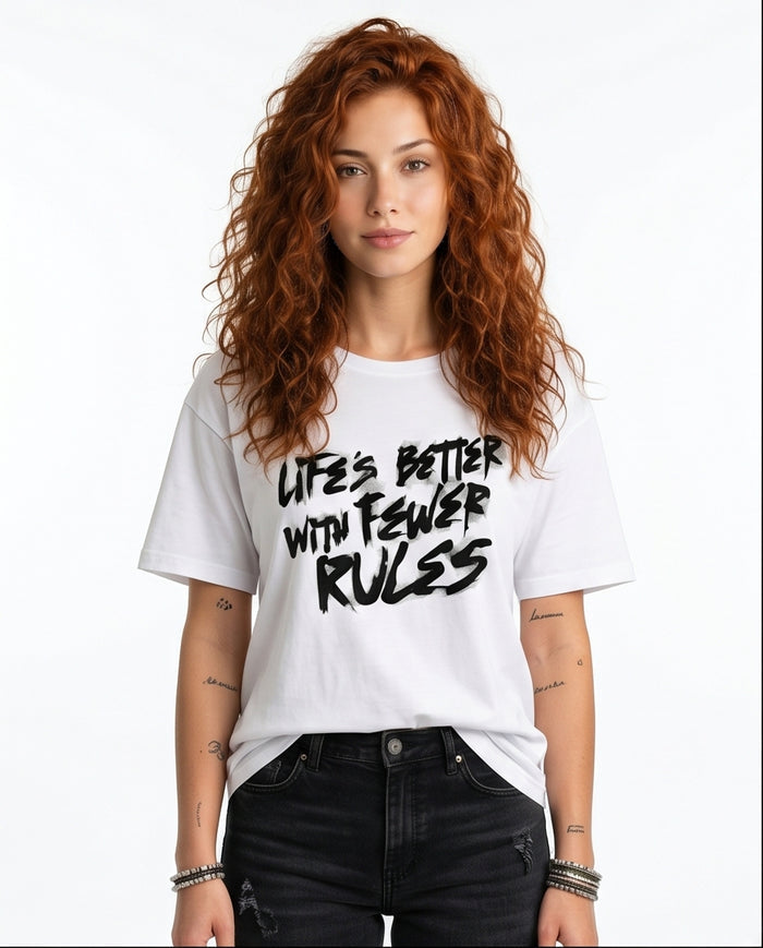 White Oversized Graphic Print Crew Neck Tee - R215763
