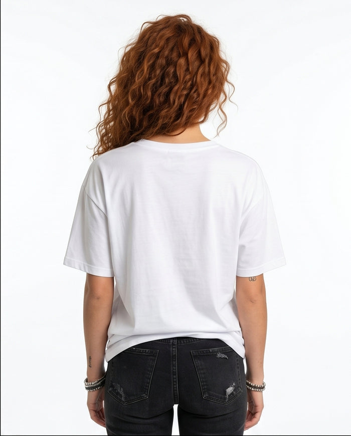 White Oversized Graphic Print Crew Neck Tee - R215763