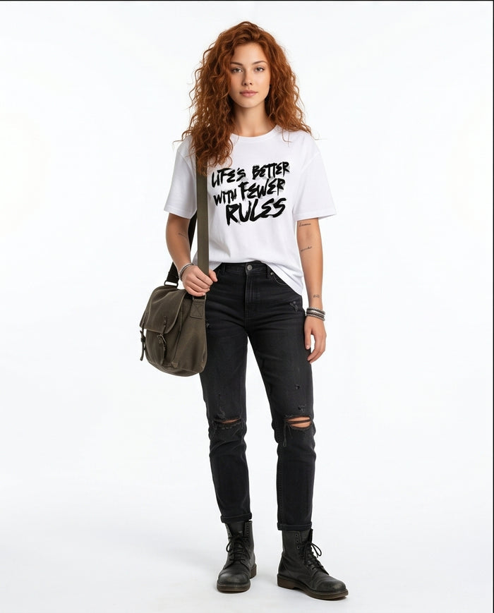 White Oversized Graphic Print Crew Neck Tee - R215763