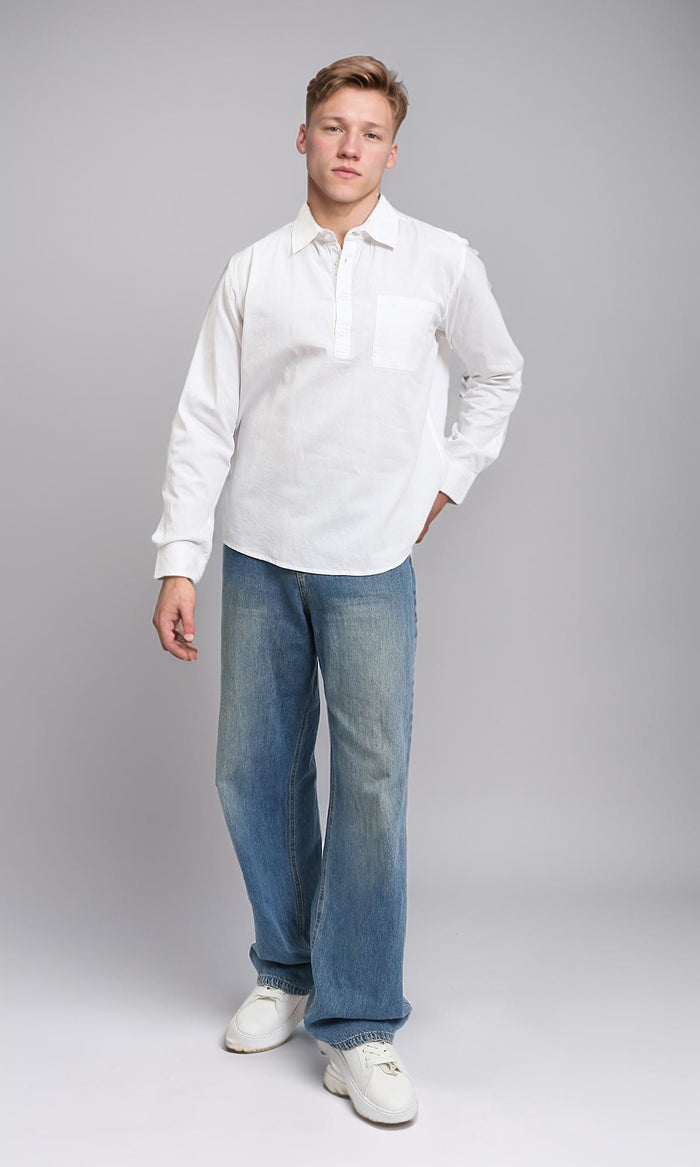 White Popover Long Sleeve Relaxed Shirt - R209771