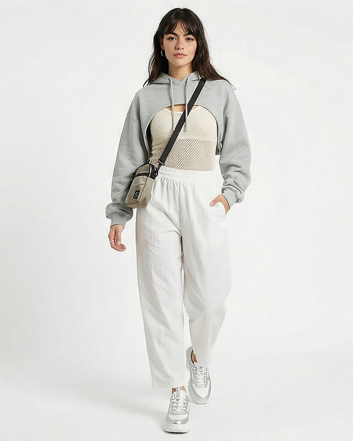 White Relaxed Fit Elasticated Waist Trousers - R217032
